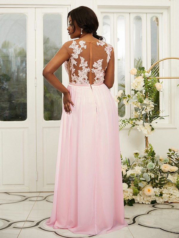 A-Line/Princess Chiffon Applique Scoop Sleeveless Floor-Length Bridesmaid Dresses 2131