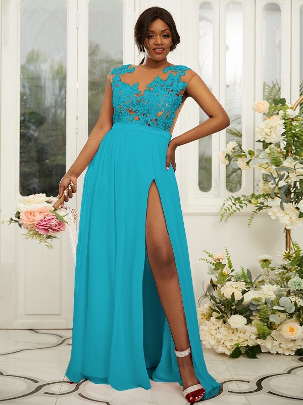 A-Line/Princess Chiffon Applique Scoop Sleeveless Floor-Length Bridesmaid Dresses 2131