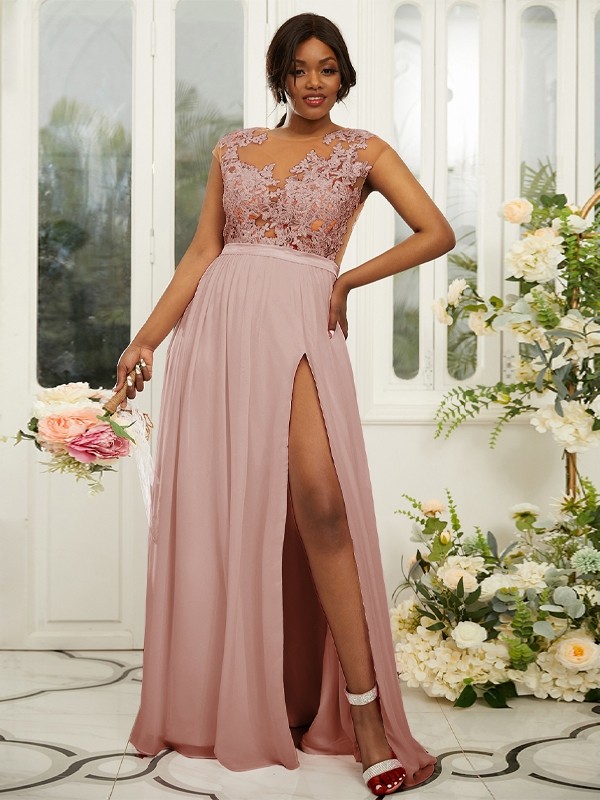 A-Line/Princess Chiffon Applique Scoop Sleeveless Floor-Length Bridesmaid Dresses 2131