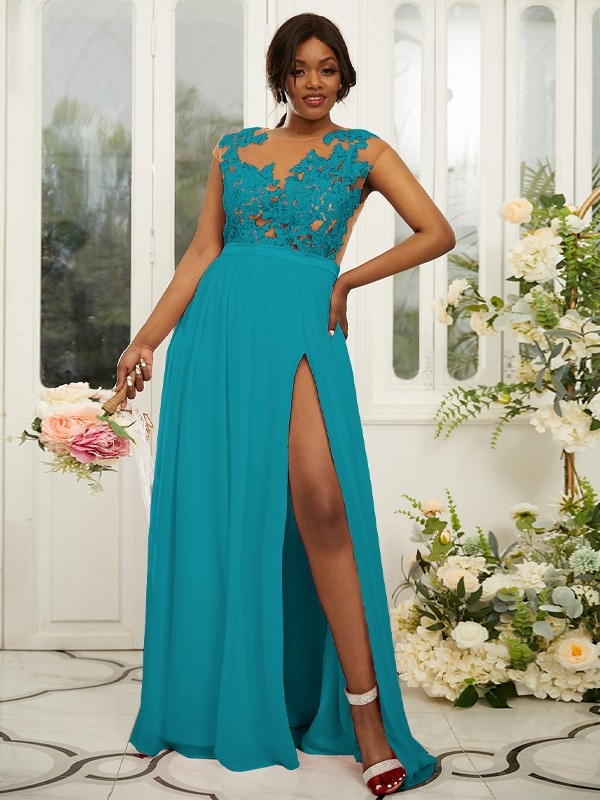 A-Line/Princess Chiffon Applique Scoop Sleeveless Floor-Length Bridesmaid Dresses 2131