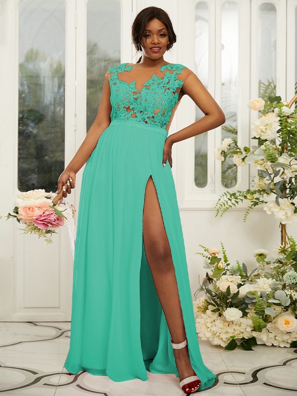 A-Line/Princess Chiffon Applique Scoop Sleeveless Floor-Length Bridesmaid Dresses 2131