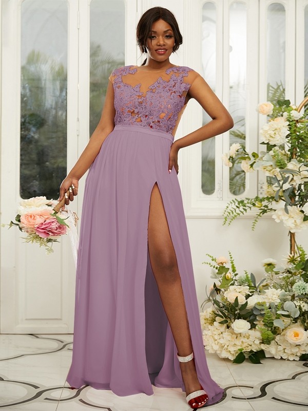 A-Line/Princess Chiffon Applique Scoop Sleeveless Floor-Length Bridesmaid Dresses 2131