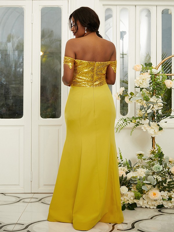 Sheath/Column Stretch Crepe Sequin Off-the-Shoulder Sleeveless Floor-Length Bridesmaid Dresses 3200