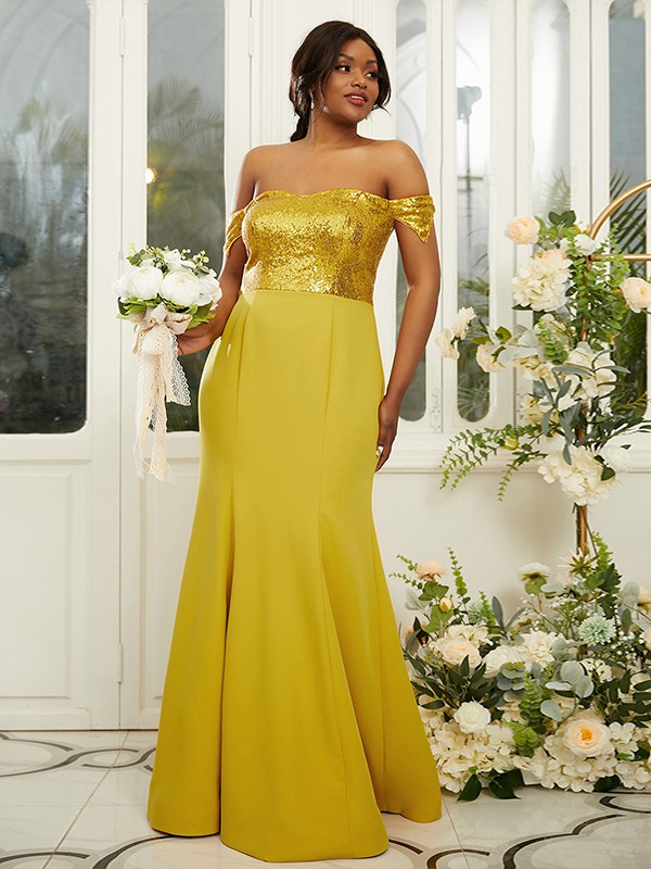 Sheath/Column Stretch Crepe Sequin Off-the-Shoulder Sleeveless Floor-Length Bridesmaid Dresses 3200