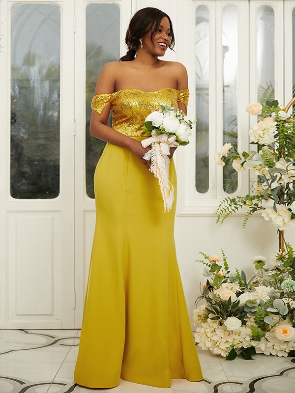 Sheath/Column Stretch Crepe Sequin Off-the-Shoulder Sleeveless Floor-Length Bridesmaid Dresses 3200