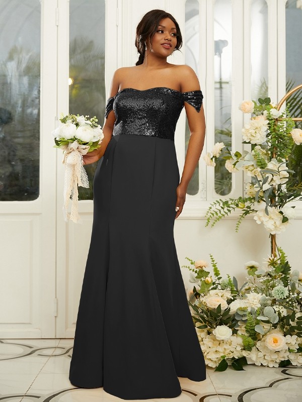 Sheath/Column Stretch Crepe Sequin Off-the-Shoulder Sleeveless Floor-Length Bridesmaid Dresses 3200