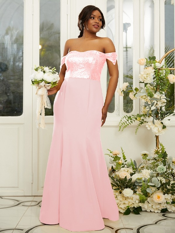 Sheath/Column Stretch Crepe Sequin Off-the-Shoulder Sleeveless Floor-Length Bridesmaid Dresses 3200