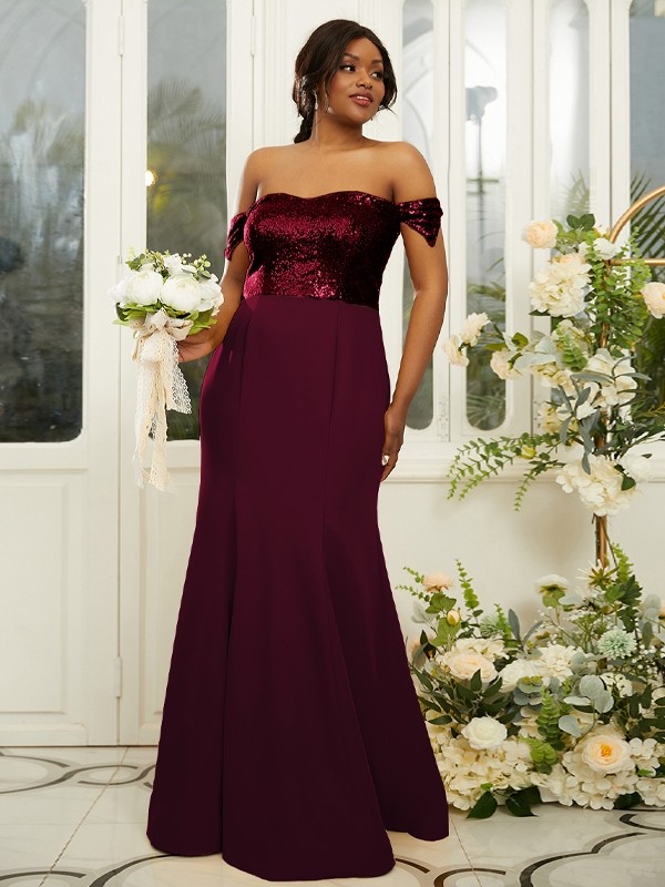 Sheath/Column Stretch Crepe Sequin Off-the-Shoulder Sleeveless Floor-Length Bridesmaid Dresses 3200