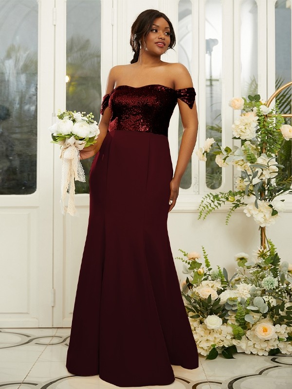 Sheath/Column Stretch Crepe Sequin Off-the-Shoulder Sleeveless Floor-Length Bridesmaid Dresses 3200