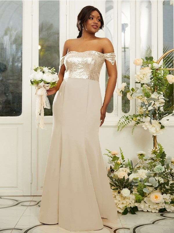 Sheath/Column Stretch Crepe Sequin Off-the-Shoulder Sleeveless Floor-Length Bridesmaid Dresses 3200