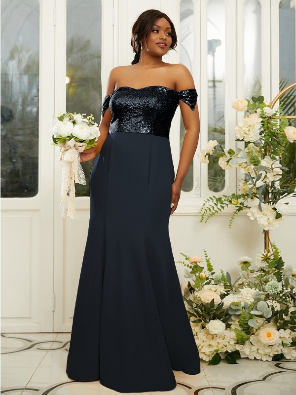 Sheath/Column Stretch Crepe Sequin Off-the-Shoulder Sleeveless Floor-Length Bridesmaid Dresses 3200