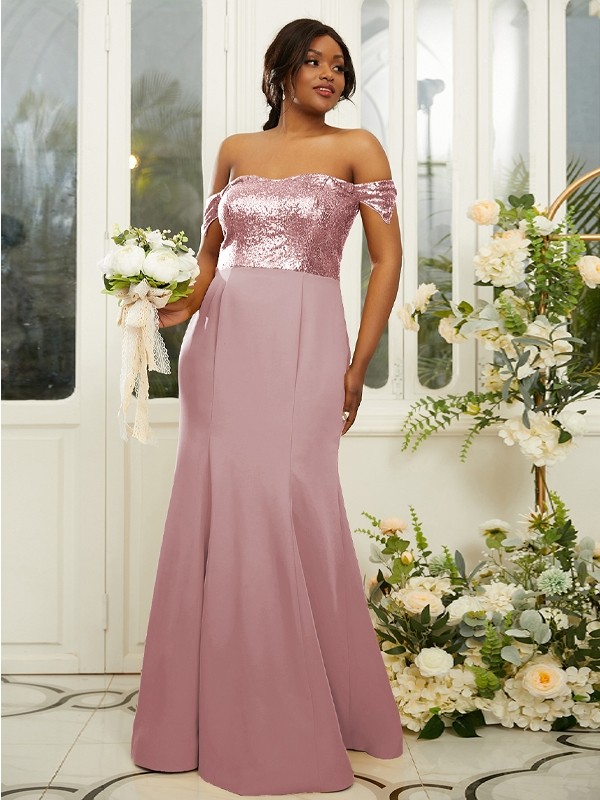 Sheath/Column Stretch Crepe Sequin Off-the-Shoulder Sleeveless Floor-Length Bridesmaid Dresses 3200