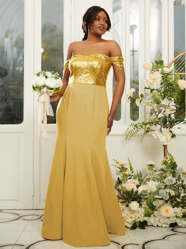 Sheath/Column Stretch Crepe Sequin Off-the-Shoulder Sleeveless Floor-Length Bridesmaid Dresses 3200