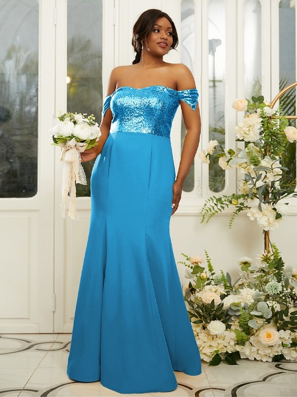 Sheath/Column Stretch Crepe Sequin Off-the-Shoulder Sleeveless Floor-Length Bridesmaid Dresses 3200