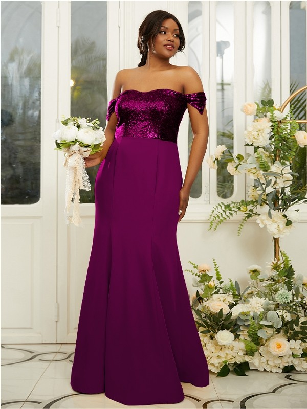 Sheath/Column Stretch Crepe Sequin Off-the-Shoulder Sleeveless Floor-Length Bridesmaid Dresses 3200