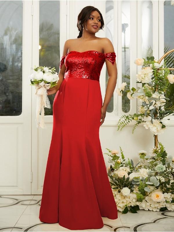 Sheath/Column Stretch Crepe Sequin Off-the-Shoulder Sleeveless Floor-Length Bridesmaid Dresses 3200