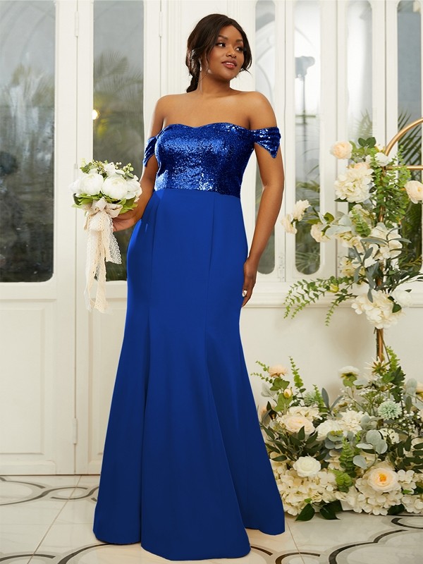 Sheath/Column Stretch Crepe Sequin Off-the-Shoulder Sleeveless Floor-Length Bridesmaid Dresses 3200