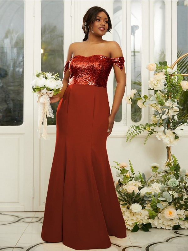 Sheath/Column Stretch Crepe Sequin Off-the-Shoulder Sleeveless Floor-Length Bridesmaid Dresses 3200