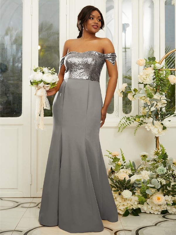 Sheath/Column Stretch Crepe Sequin Off-the-Shoulder Sleeveless Floor-Length Bridesmaid Dresses 3200