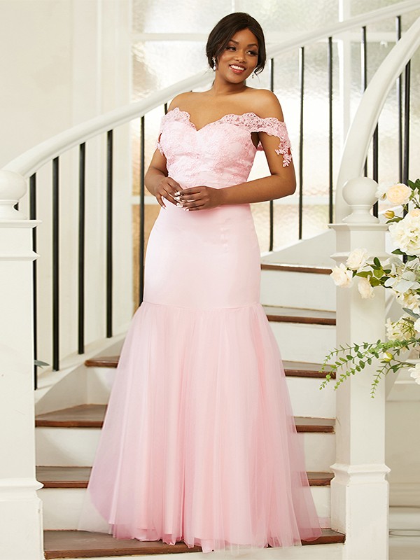 Sheath/Column Stretch Crepe Lace Off-the-Shoulder Sleeveless Floor-Length Bridesmaid Dresses 3151