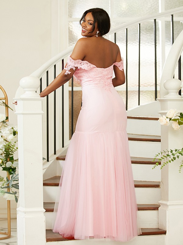 Sheath/Column Stretch Crepe Lace Off-the-Shoulder Sleeveless Floor-Length Bridesmaid Dresses 3151