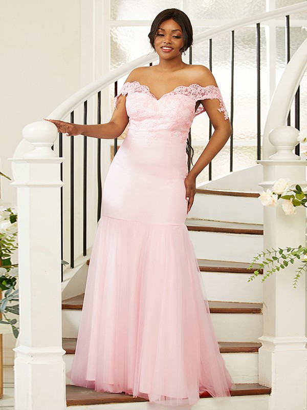 Sheath/Column Stretch Crepe Lace Off-the-Shoulder Sleeveless Floor-Length Bridesmaid Dresses 3151