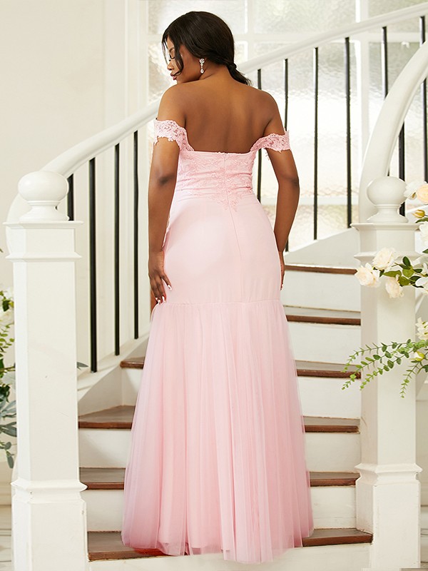 Sheath/Column Stretch Crepe Lace Off-the-Shoulder Sleeveless Floor-Length Bridesmaid Dresses 3151