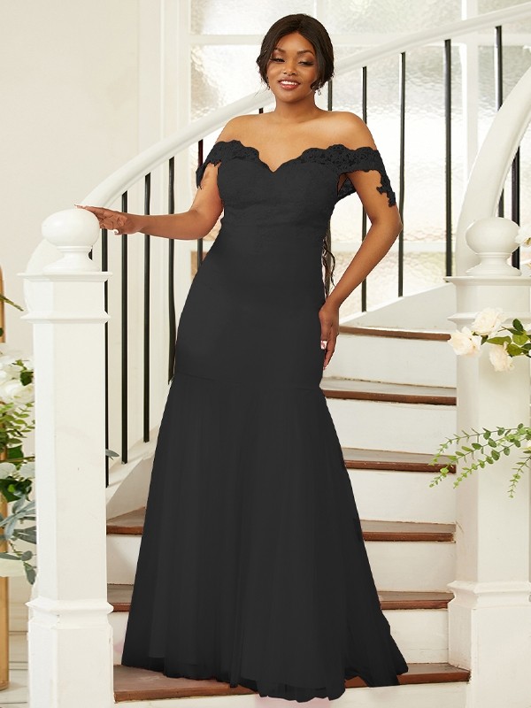 Sheath/Column Stretch Crepe Lace Off-the-Shoulder Sleeveless Floor-Length Bridesmaid Dresses 3151