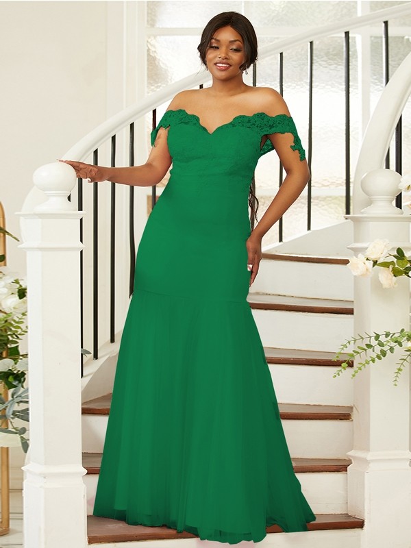 Sheath/Column Stretch Crepe Lace Off-the-Shoulder Sleeveless Floor-Length Bridesmaid Dresses 3151