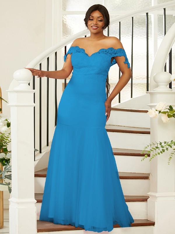 Sheath/Column Stretch Crepe Lace Off-the-Shoulder Sleeveless Floor-Length Bridesmaid Dresses 3151