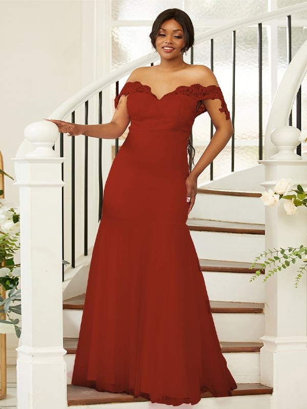 Sheath/Column Stretch Crepe Lace Off-the-Shoulder Sleeveless Floor-Length Bridesmaid Dresses 3151