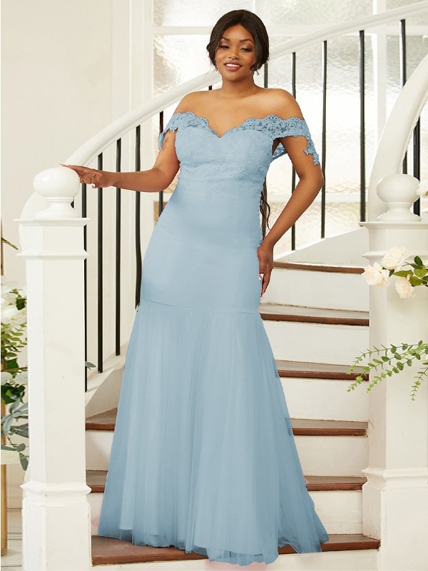 Sheath/Column Stretch Crepe Lace Off-the-Shoulder Sleeveless Floor-Length Bridesmaid Dresses 3151