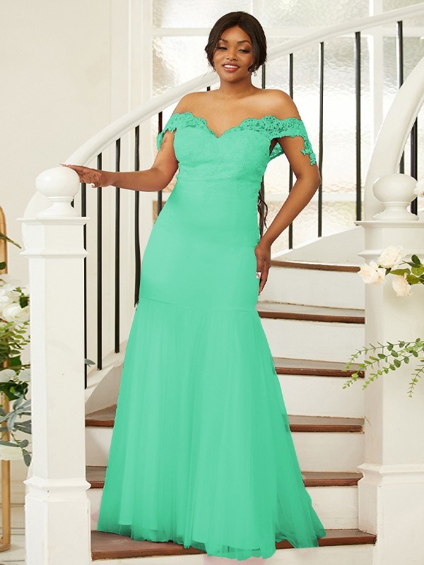 Sheath/Column Stretch Crepe Lace Off-the-Shoulder Sleeveless Floor-Length Bridesmaid Dresses 3151