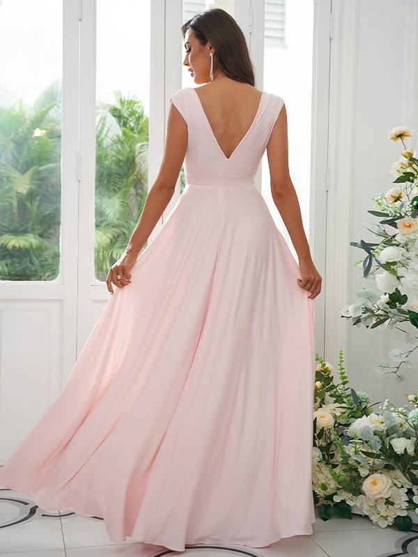 A-Line/Princess Jersey Ruffles V-neck Sleeveless Floor-Length Bridesmaid Dresses 2330