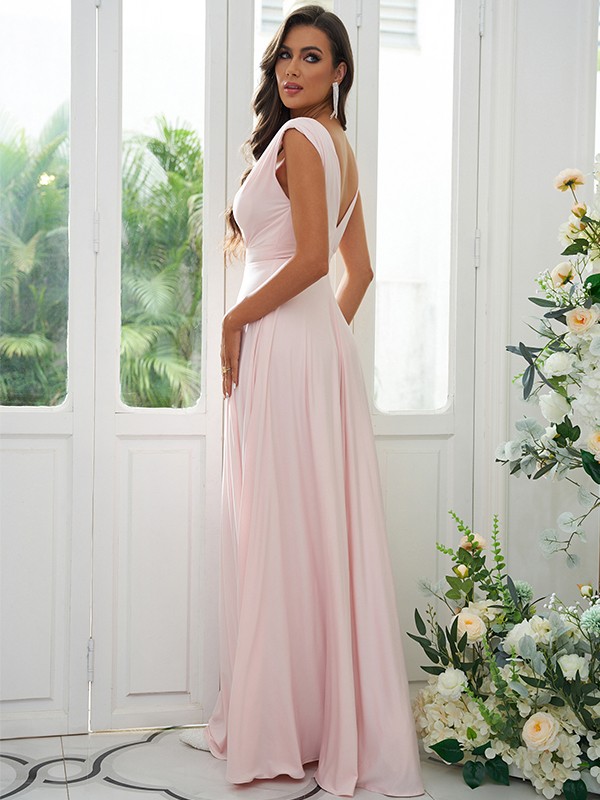 A-Line/Princess Jersey Ruffles V-neck Sleeveless Floor-Length Bridesmaid Dresses 2330