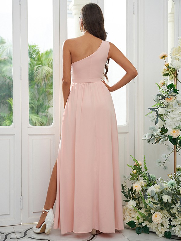 A-Line/Princess Jersey Ruffles One-Shoulder Sleeveless Floor-Length Bridesmaid Dresses 2327