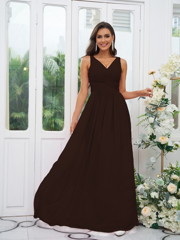 A-Line/Princess Chiffon Ruffles V-neck Sleeveless Floor-Length Bridesmaid Dresses 2236