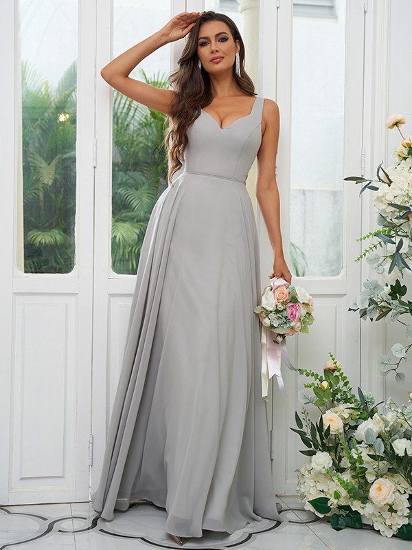 A-Line/Princess Chiffon Ruffles V-neck Sleeveless Floor-Length Bridesmaid Dresses 2237