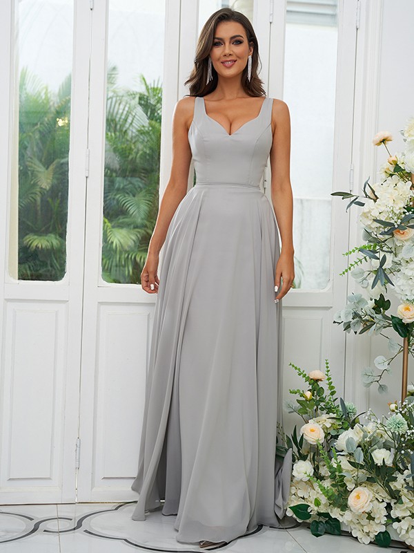 A-Line/Princess Chiffon Ruffles V-neck Sleeveless Floor-Length Bridesmaid Dresses 2237