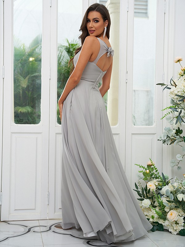 A-Line/Princess Chiffon Ruffles V-neck Sleeveless Floor-Length Bridesmaid Dresses 2237