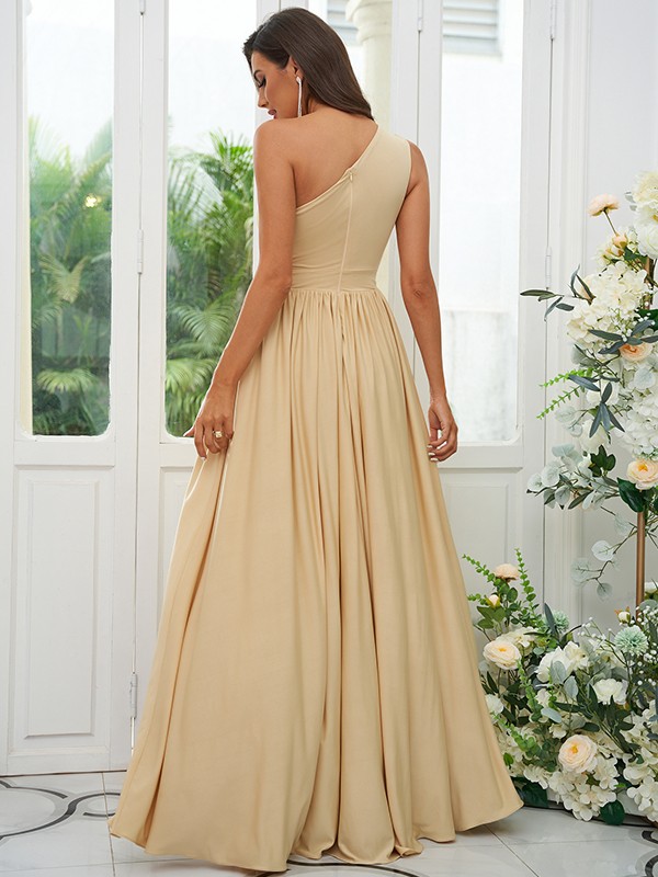 A-Line/Princess Jersey Ruffles One-Shoulder Sleeveless Floor-Length Bridesmaid Dresses 2328