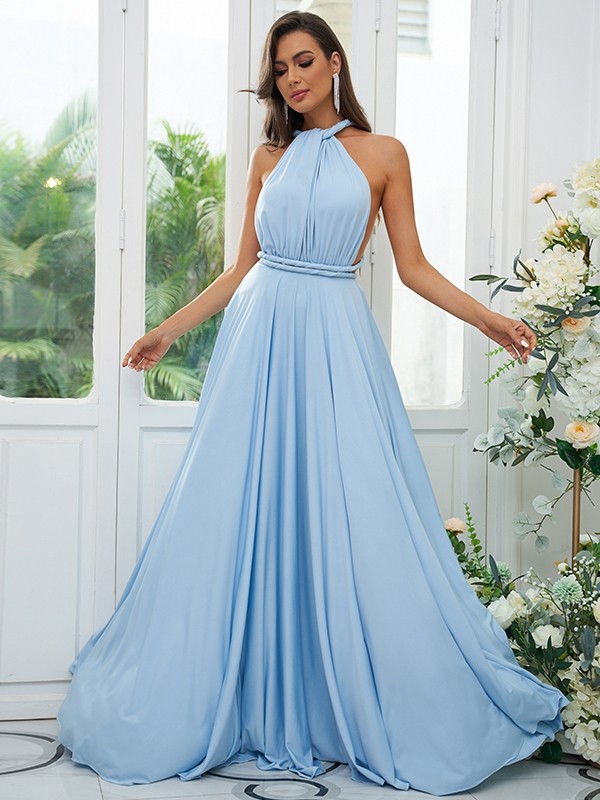 A-Line/Princess Jersey Ruffles V-neck Sleeveless Floor-Length Convertible Bridesmaid Dresses 2331