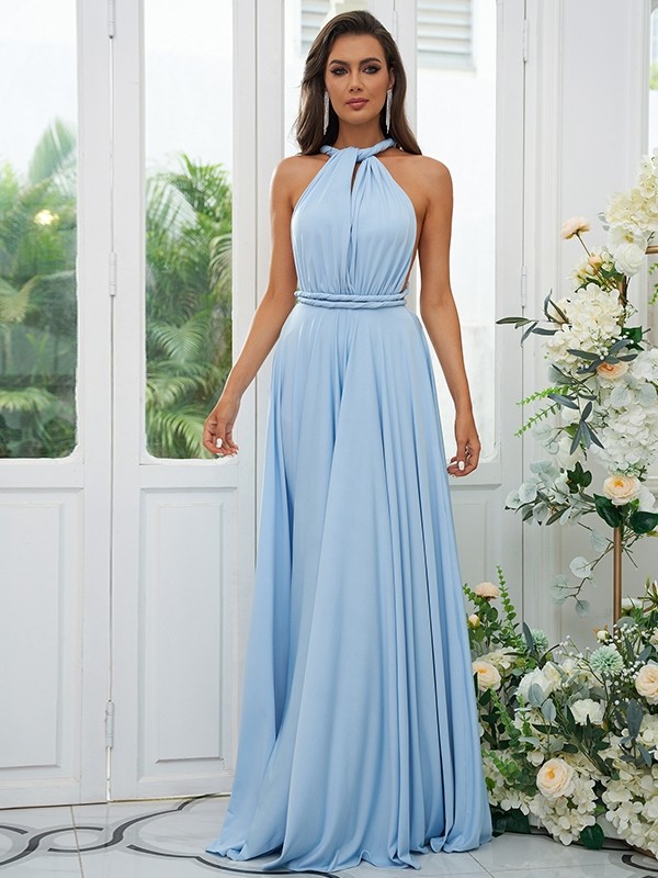 A-Line/Princess Jersey Ruffles V-neck Sleeveless Floor-Length Convertible Bridesmaid Dresses 2331