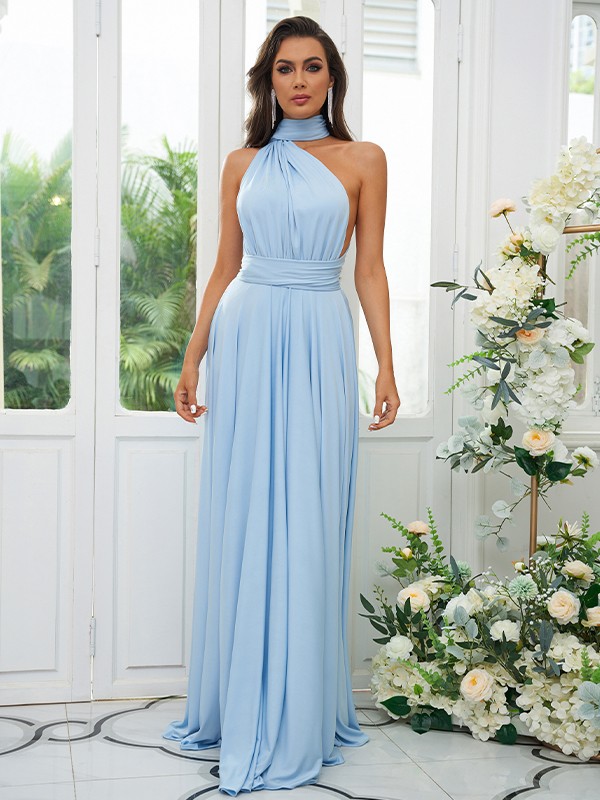 A-Line/Princess Jersey Ruffles V-neck Sleeveless Floor-Length Convertible Bridesmaid Dresses 2331