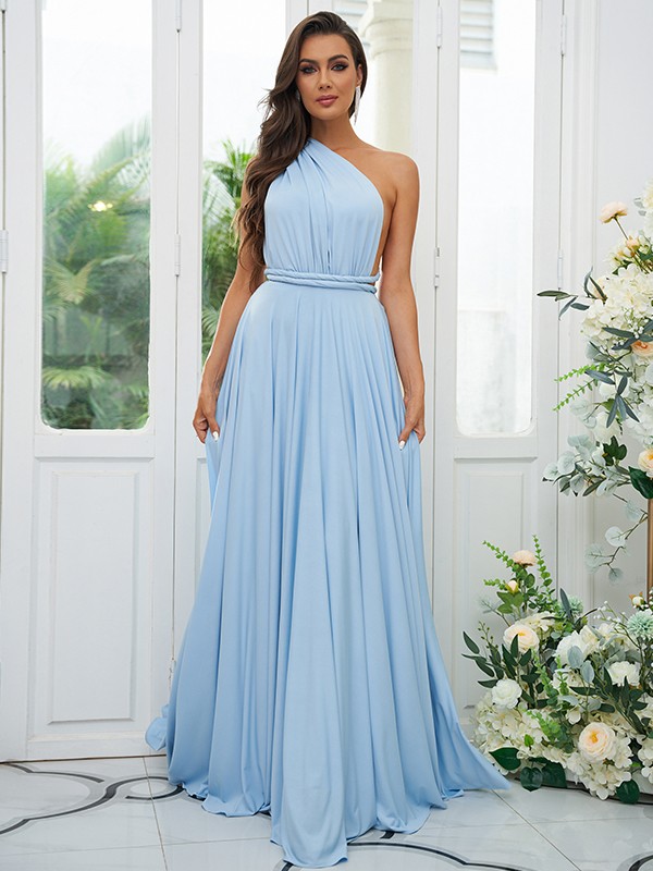 A-Line/Princess Jersey Ruffles V-neck Sleeveless Floor-Length Convertible Bridesmaid Dresses 2331