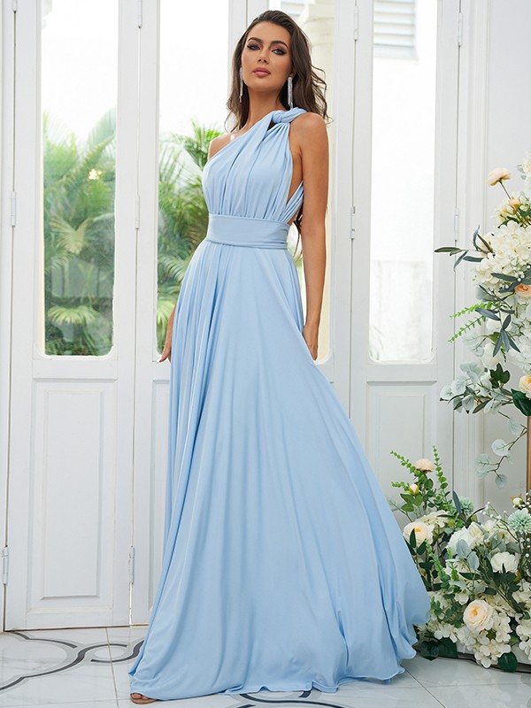 A-Line/Princess Jersey Ruffles Halter Sleeveless Floor-Length Convertible Bridesmaid Dresses 2324