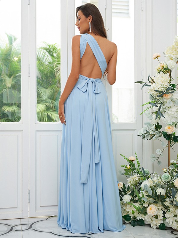 A-Line/Princess Jersey Ruffles Halter Sleeveless Floor-Length Convertible Bridesmaid Dresses 2324