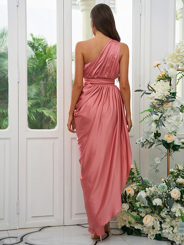 A-Line/Princess Ruffles One-Shoulder Sleeveless Ankle-Length Bridesmaid Dresses 2126