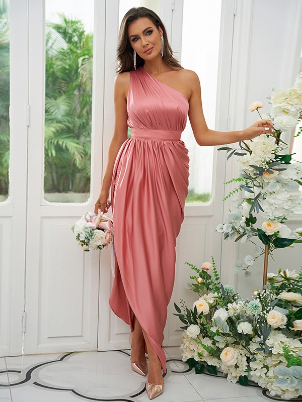 A-Line/Princess Ruffles One-Shoulder Sleeveless Ankle-Length Bridesmaid Dresses 2126