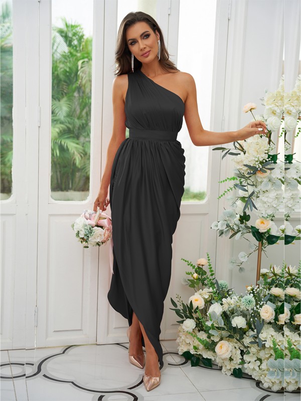 A-Line/Princess Ruffles One-Shoulder Sleeveless Ankle-Length Bridesmaid Dresses 2126